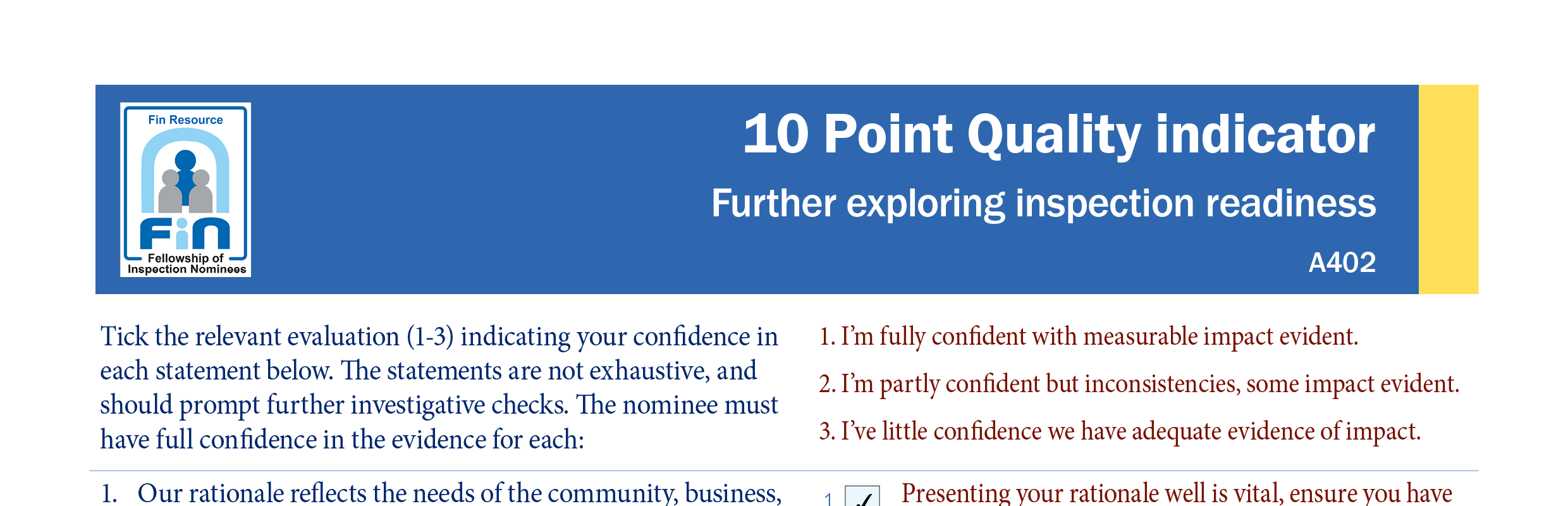 A402. Further readiness indicator
