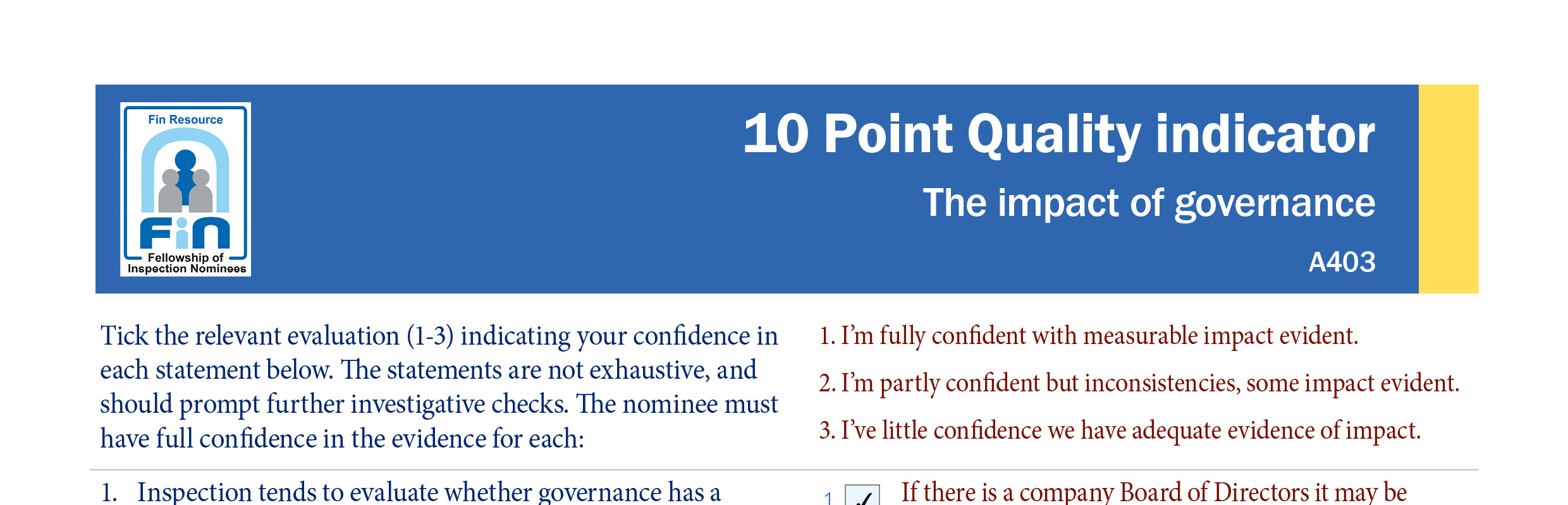 A403. Indicator - The impact of governance