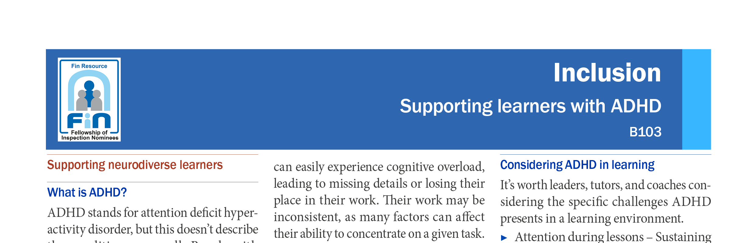 B103. Supporting learners with ADHD