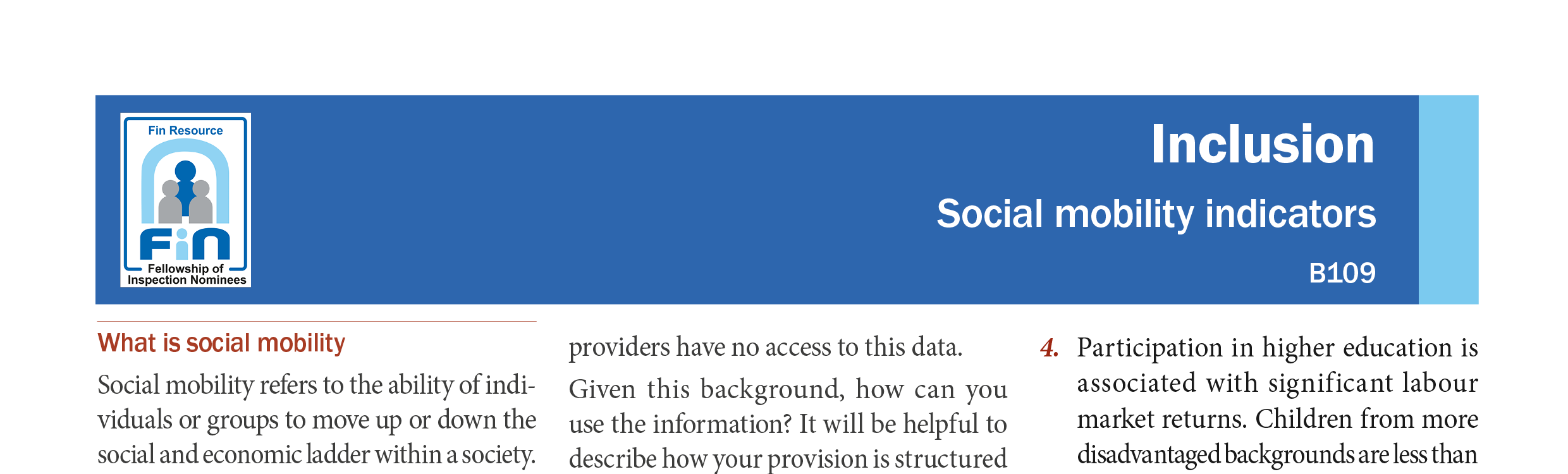 B109. Social mobility indicators
