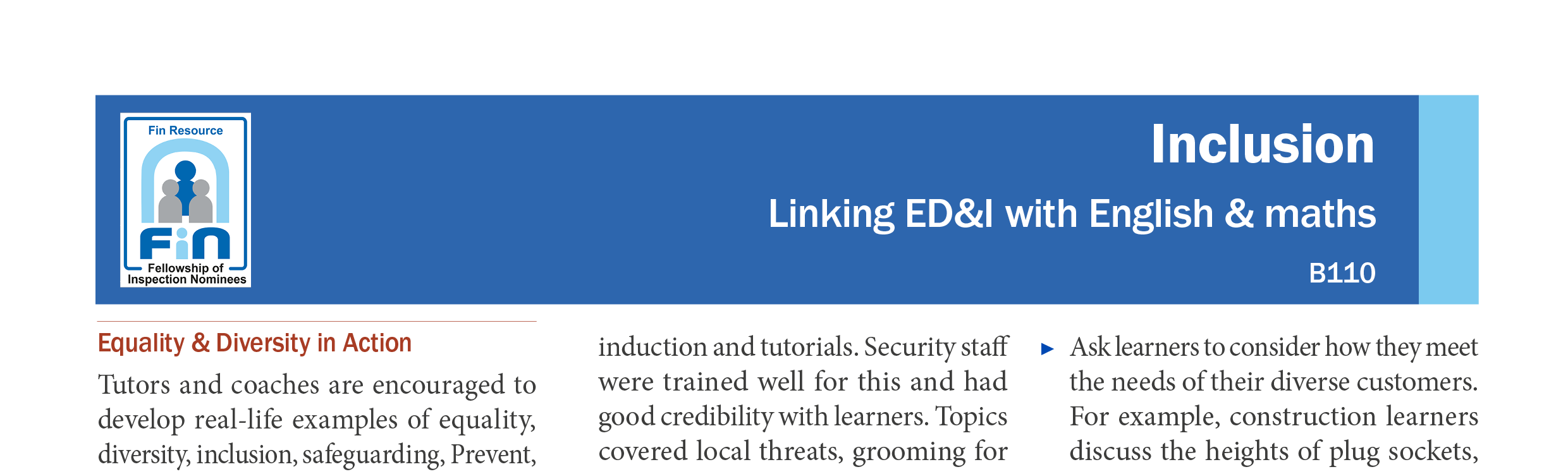 B110. Linking ED&I with English and maths