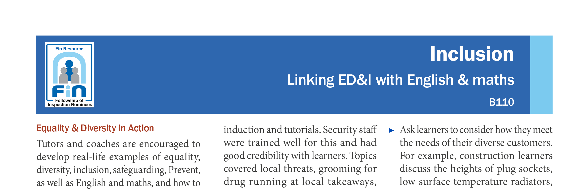 B110. Linking ED&I with English and maths