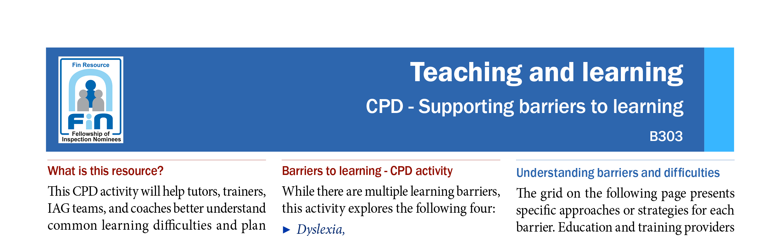 B303. CPD - Supporting learning barriers