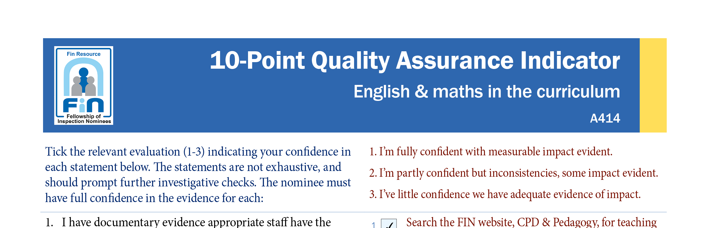 A414. Indicator to evaluate English & maths development
