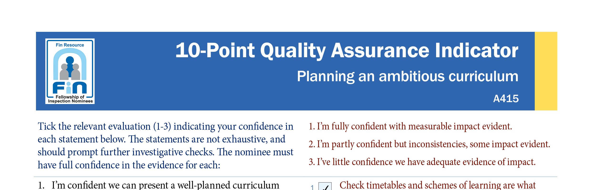 A415. Indicator for planning the curriculum