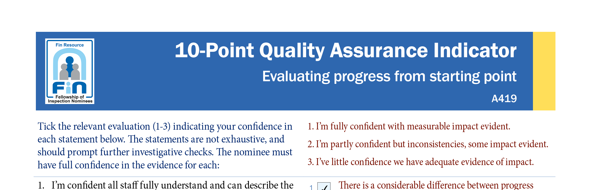 A419. Indicator evaluating progress from starting point