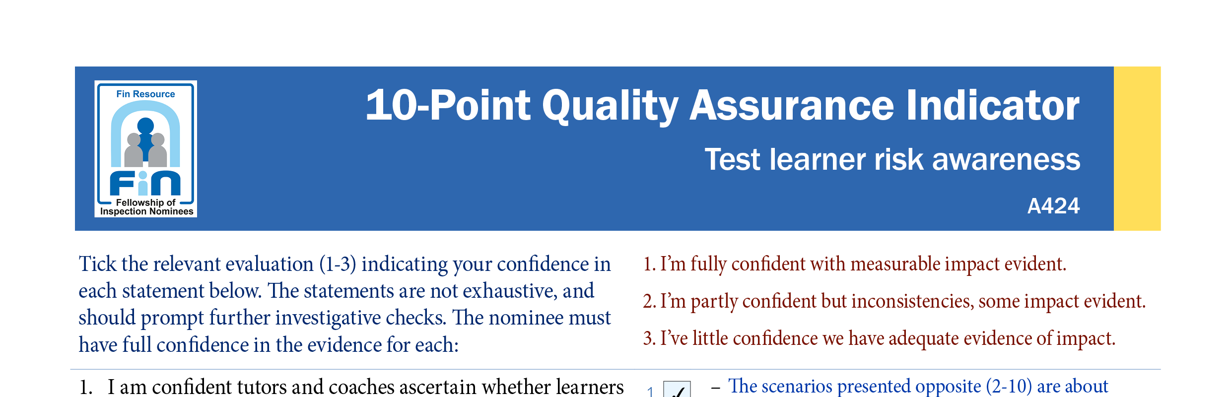 A424. Indicator for learner risk awareness