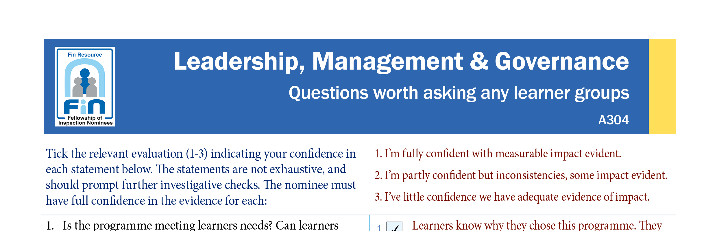 A304. Questions to ask any learner group