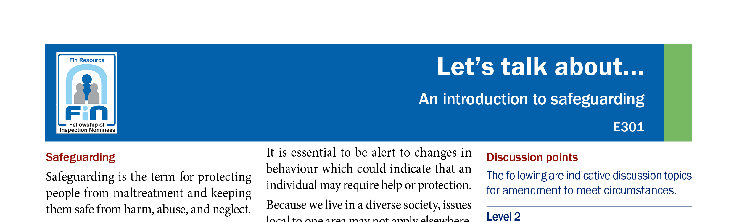 E301. An introduction to safeguarding