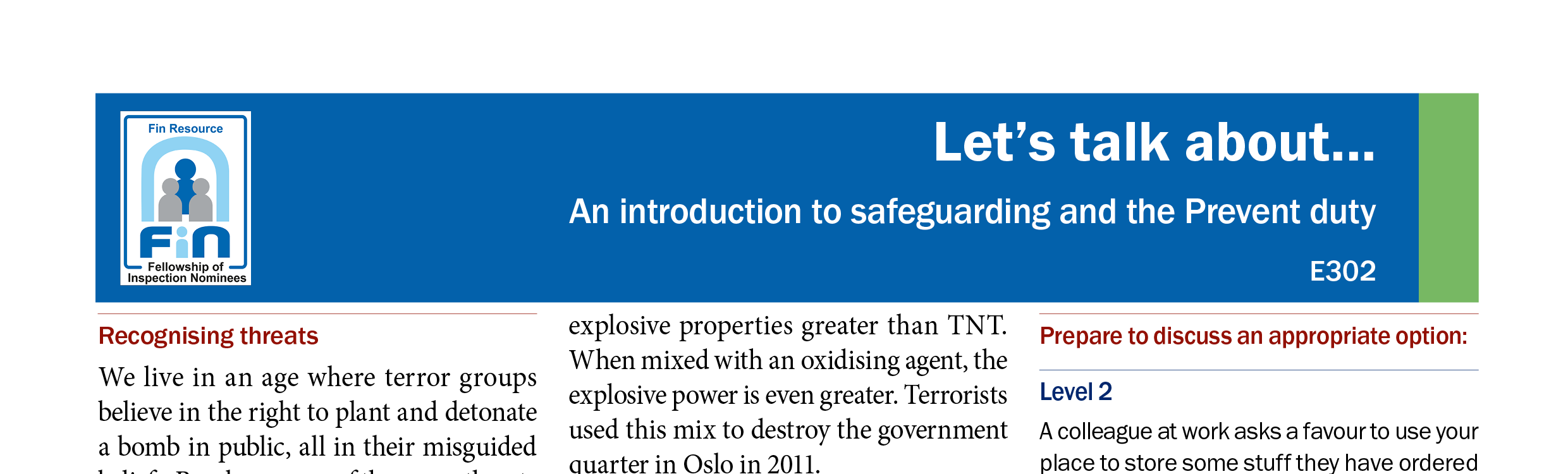 E302. An introduction to safeguarding and the Prevent duty
