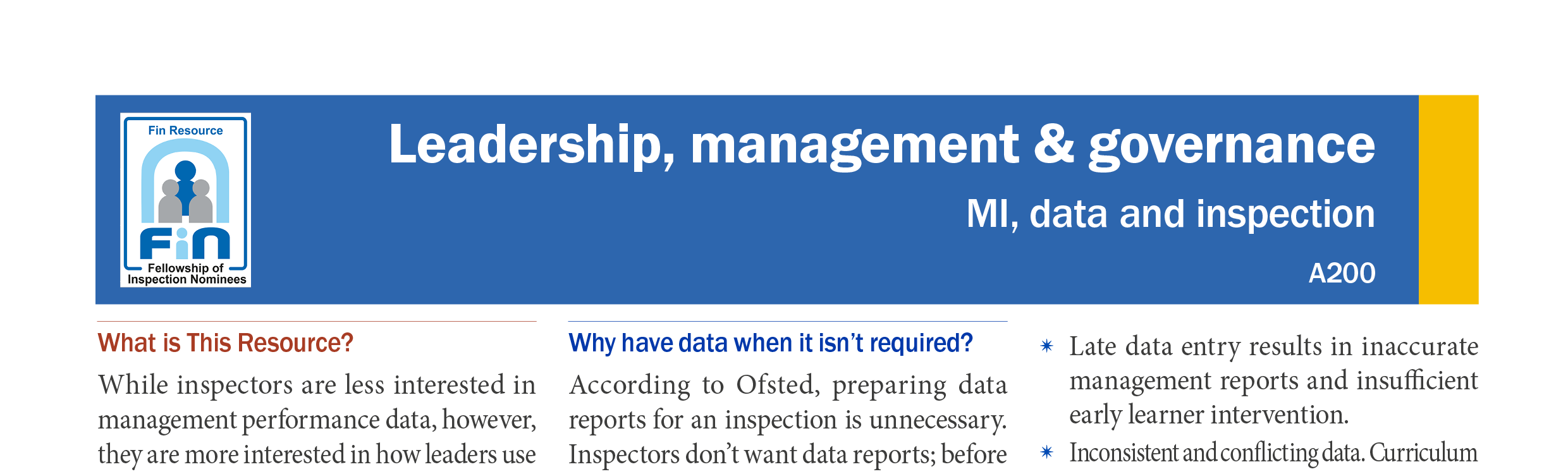 A200. MI, data, and inspection