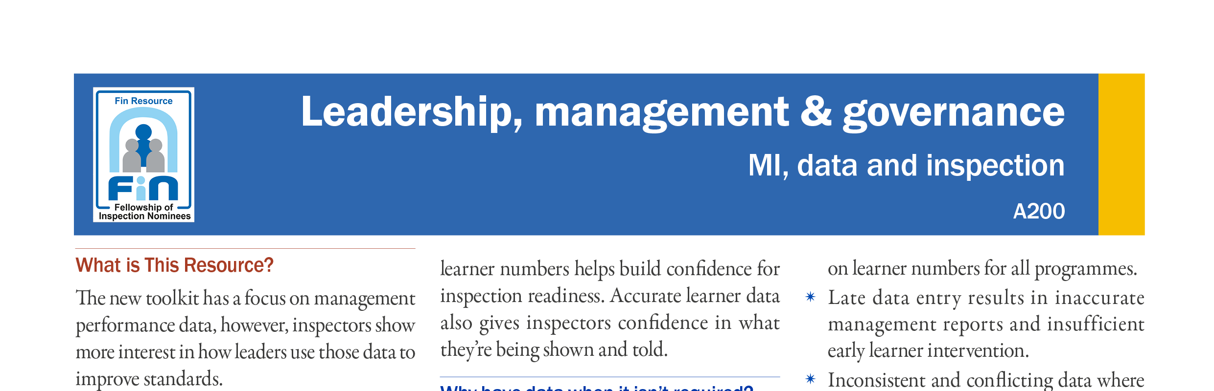 A200. MI, data, and inspection