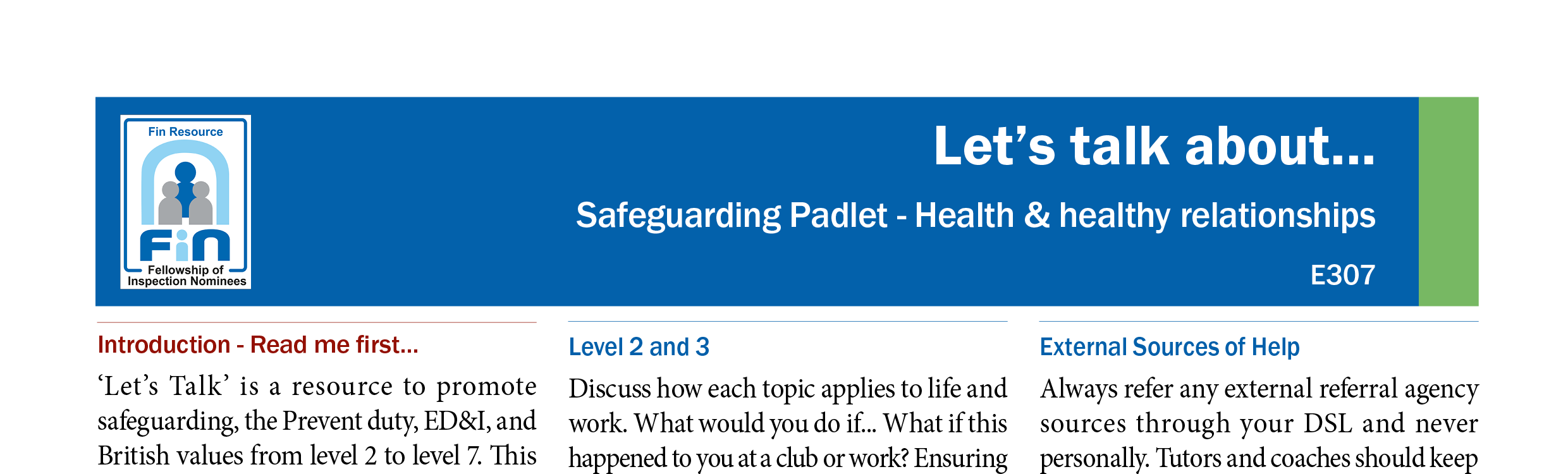 E307. Health and healthy relationships