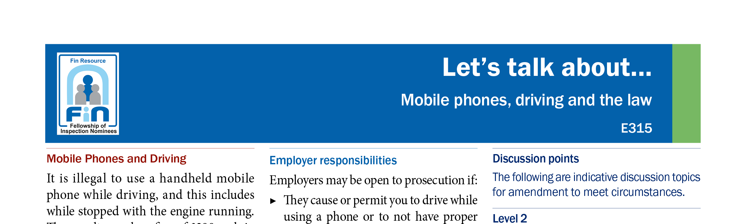 E315. Mobile phones and driving