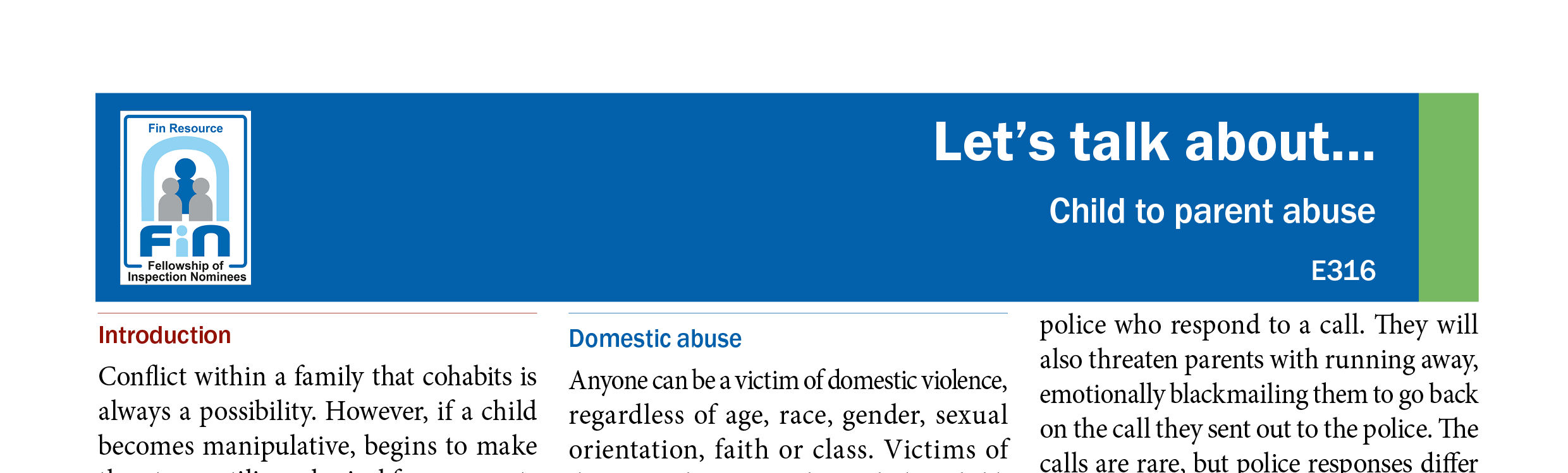 E316. Child to parent violence and abuse