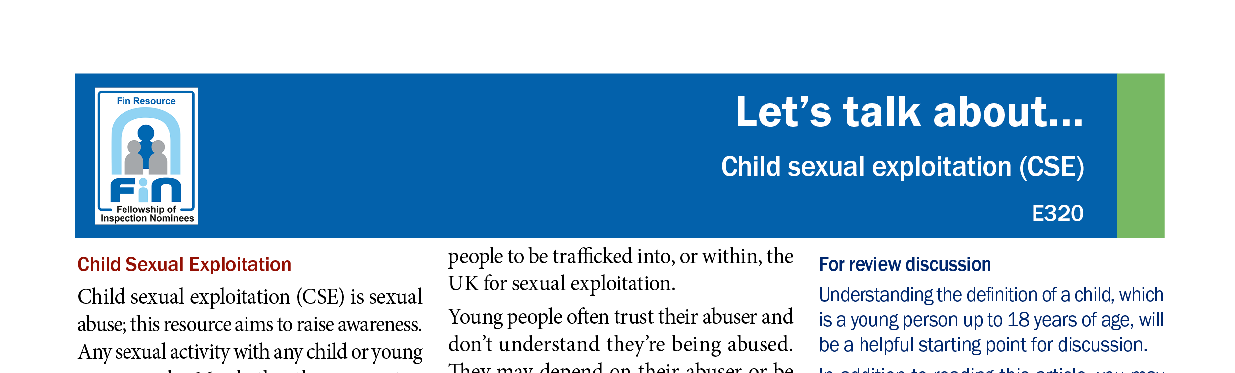 E320. Child sexual exploitation (CSE)