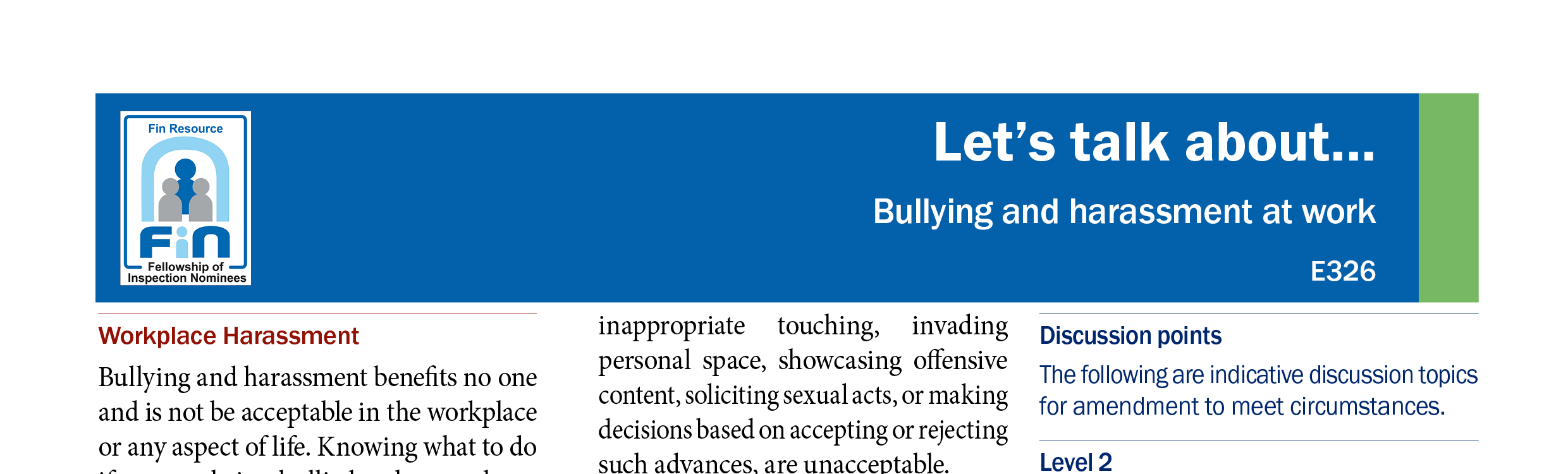 E326. Bullying and harassment at work