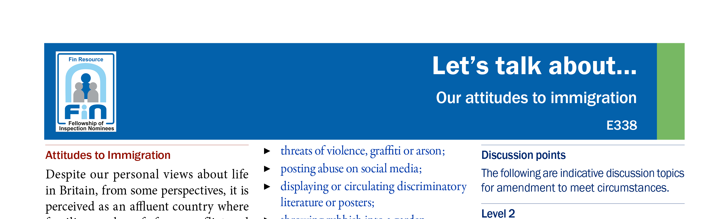 E338. Our attitudes to immigration