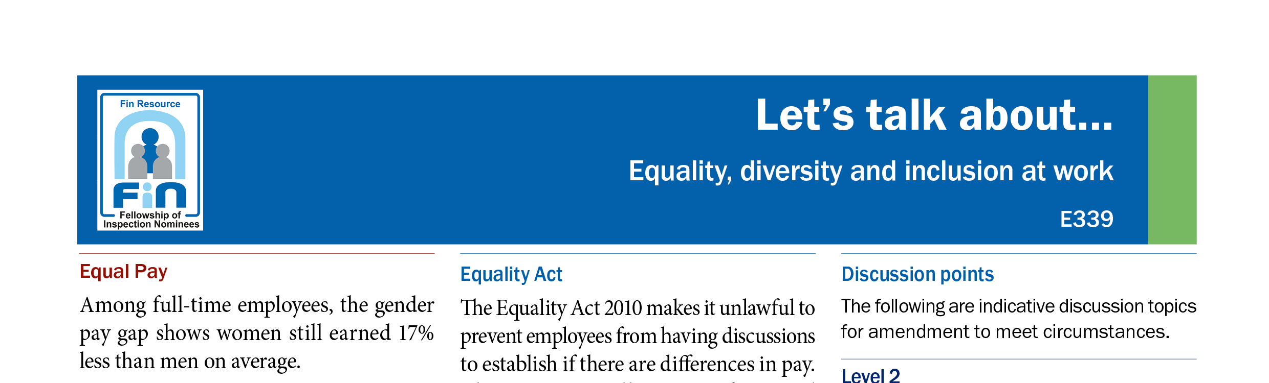 E339. Equality, diversiry and inclusion at work
