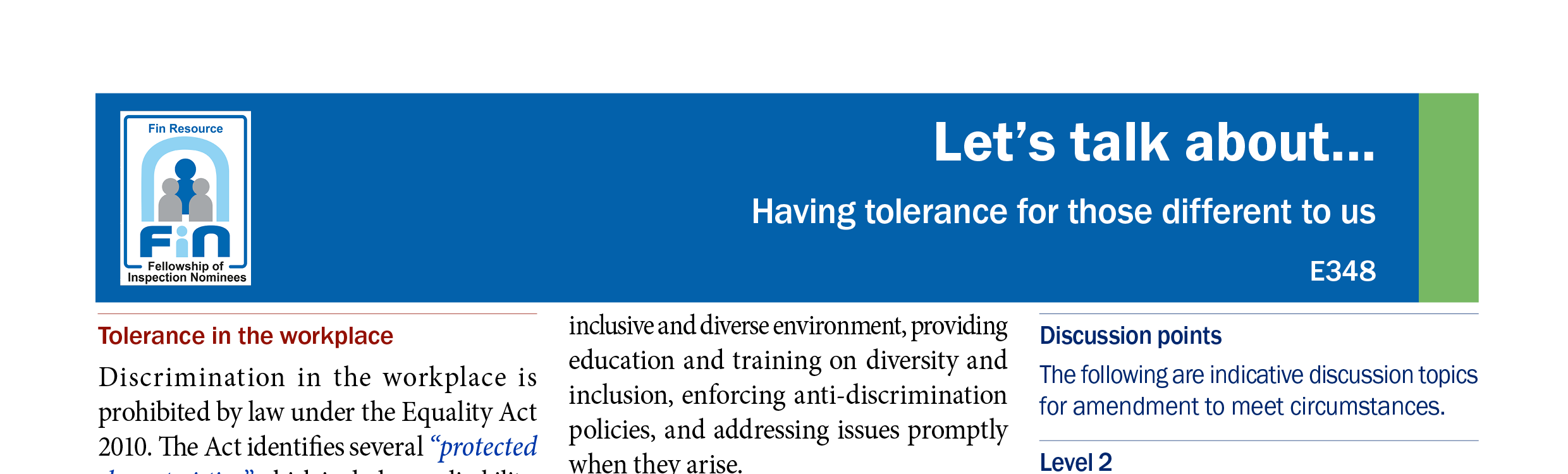 E348. Having tolerance for those different to us