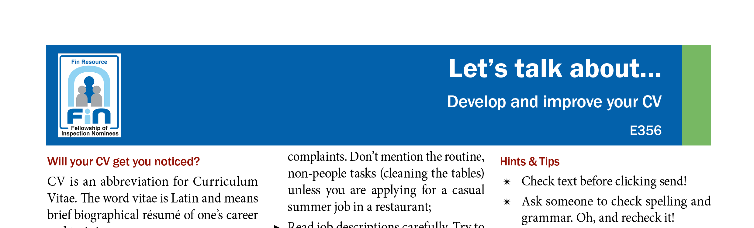 E356. Develop your CV