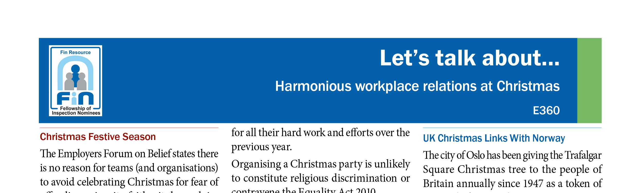 E360. Workplace relations at Christmas