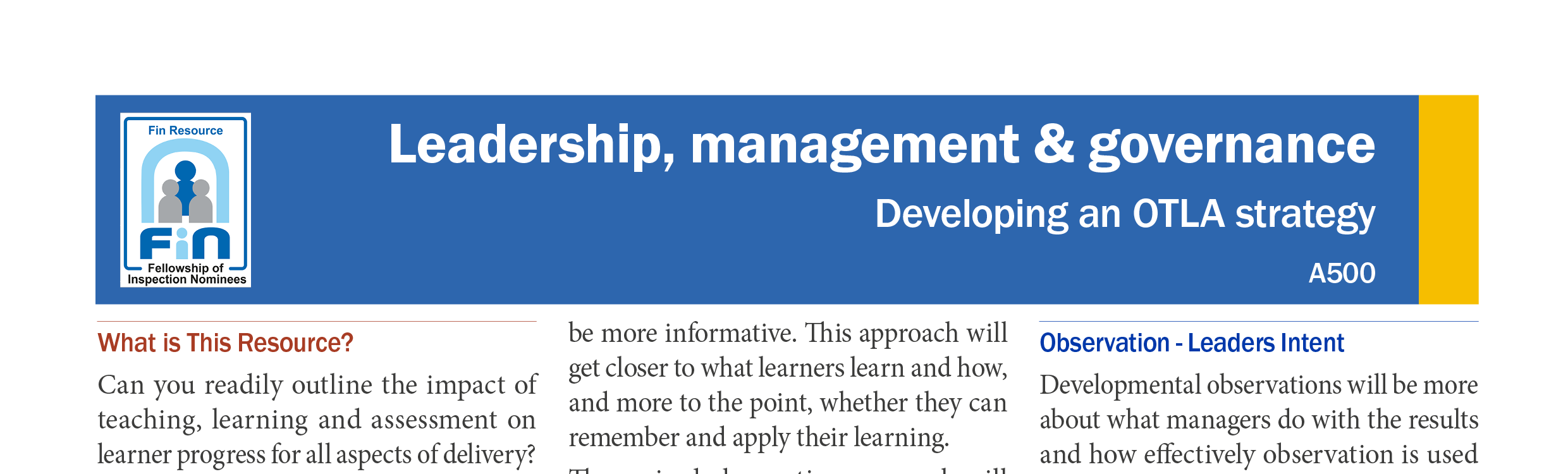A500. Developing an OTLA strategy