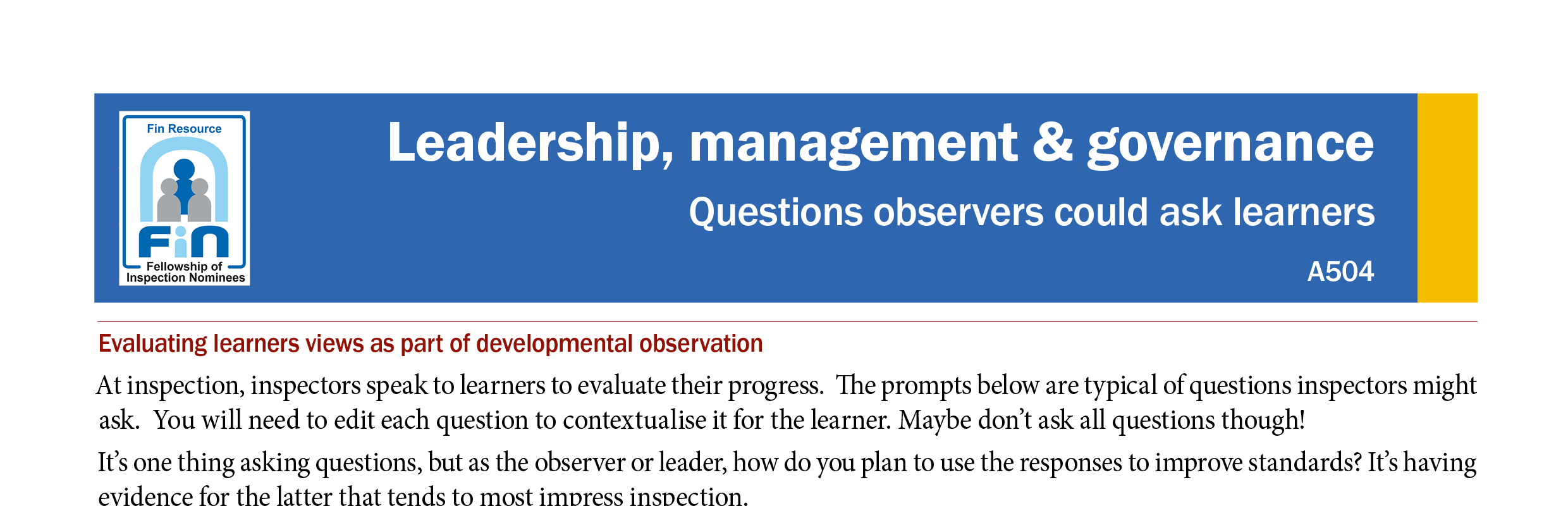 A504. Questions observers could ask