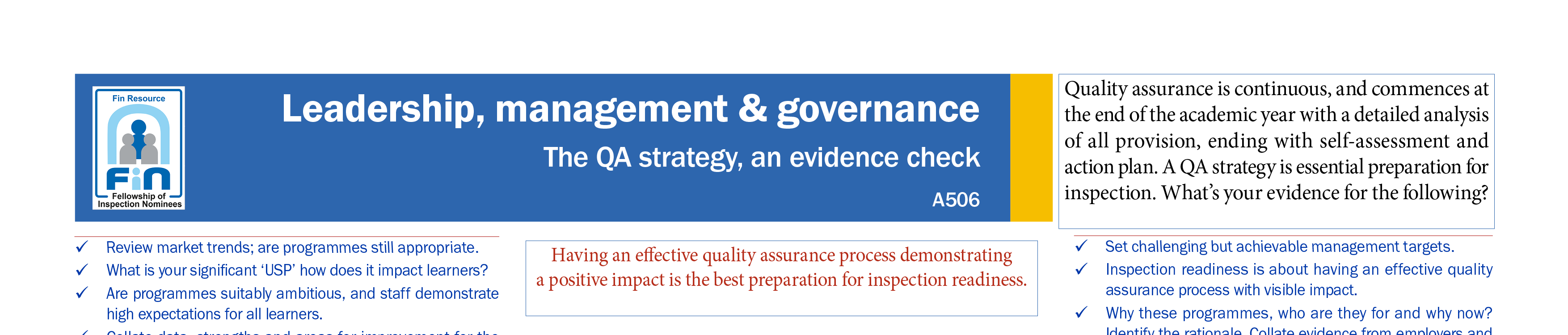 A506. Evidence for the QA strategy