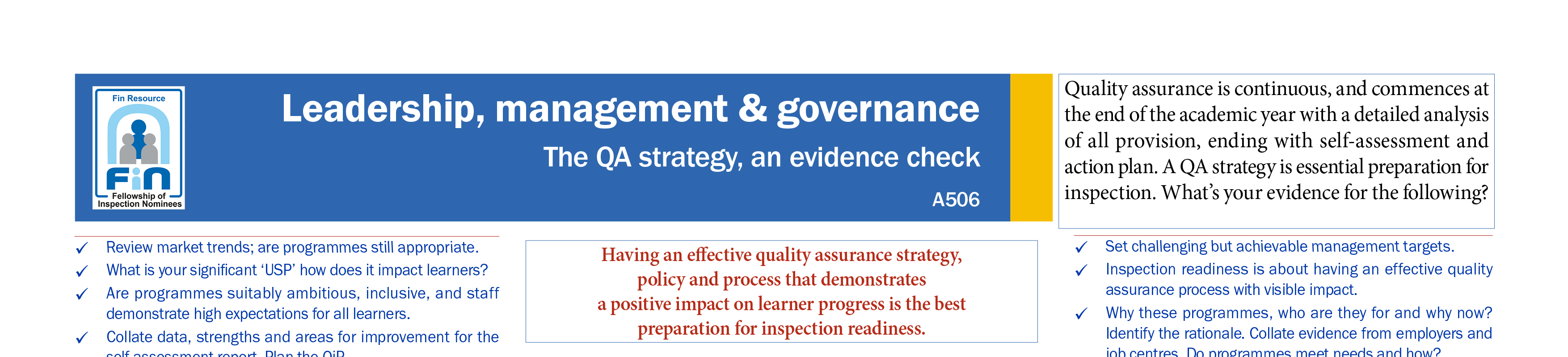 A506. Evidence for the QA strategy
