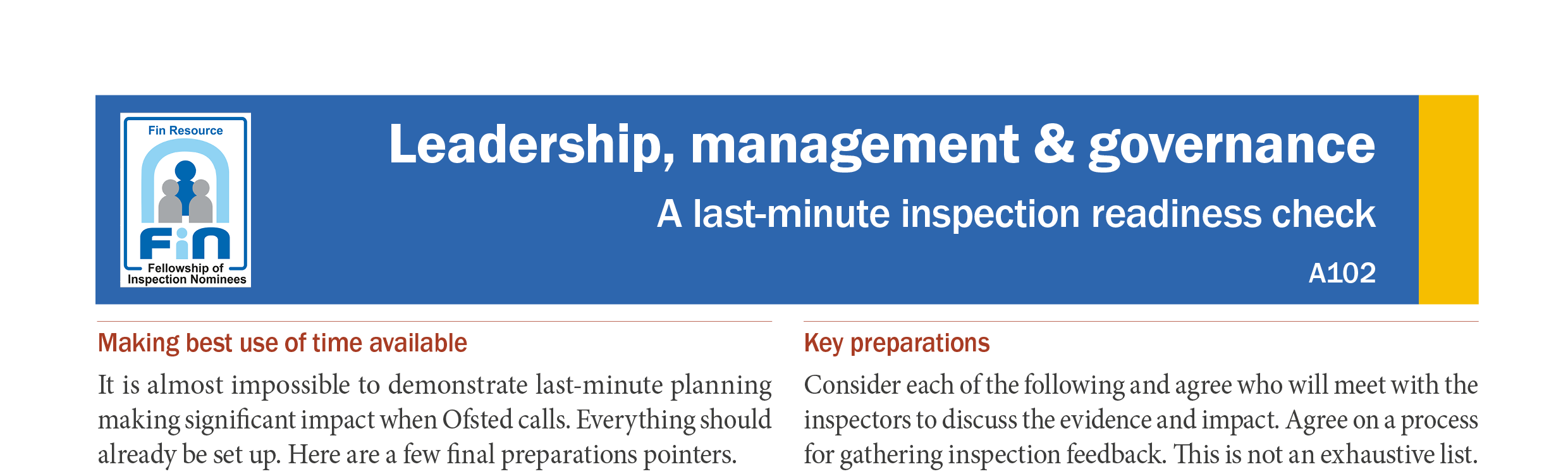 A102. Last-minute inspection readiness check
