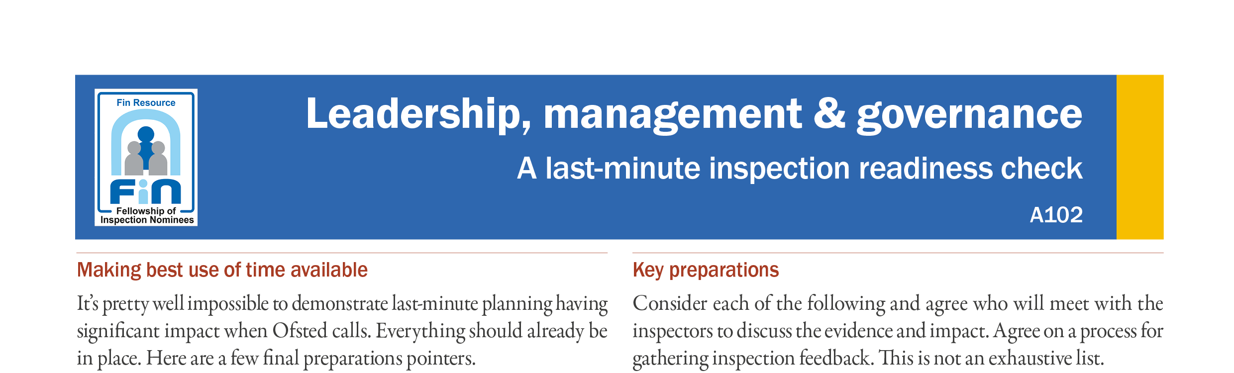 A102. Last-minute inspection readiness check