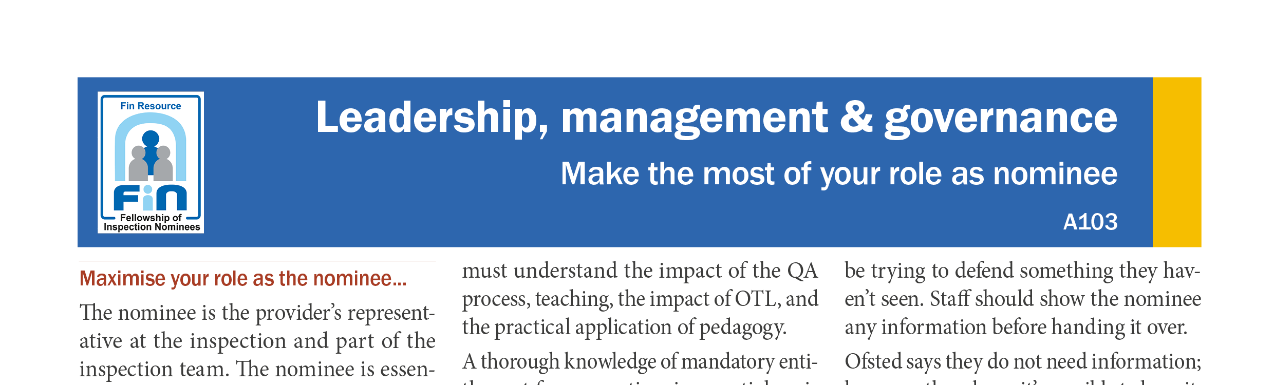 A103. Making the most of your role as nominee