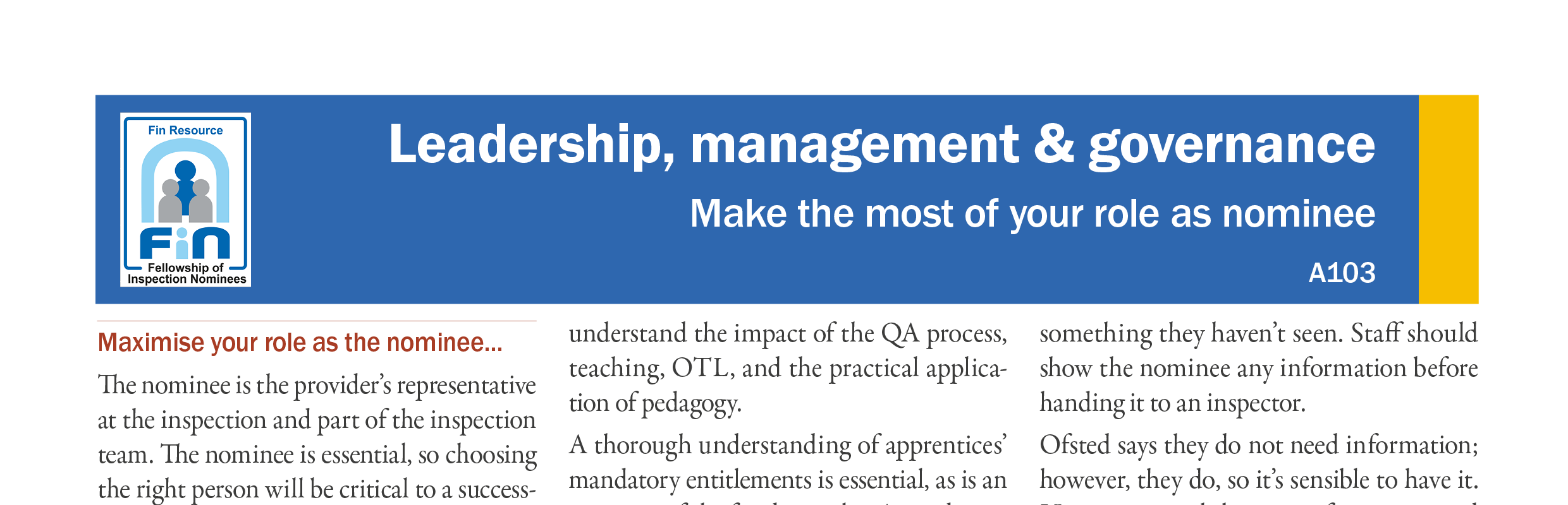 A103. Making the most of your role as nominee