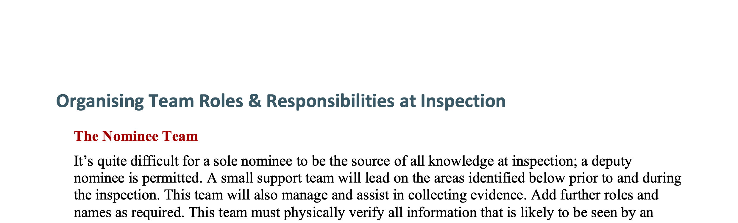 A105. Nominee cross organisation support team