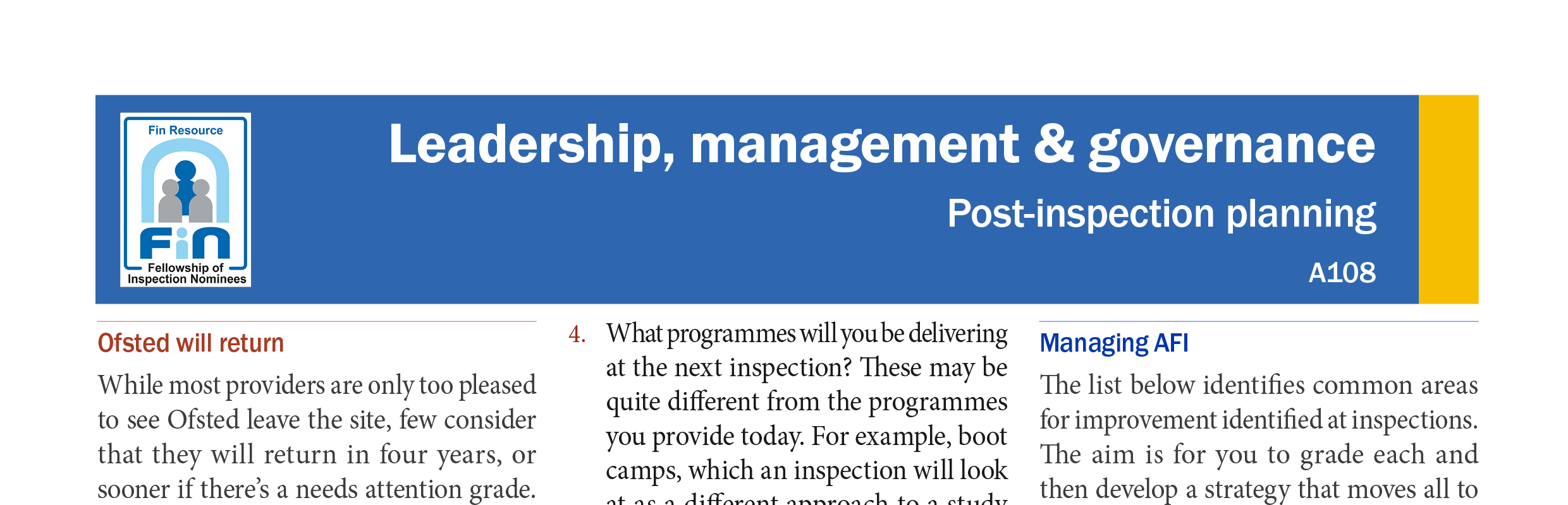 A108. Post-inspection planning