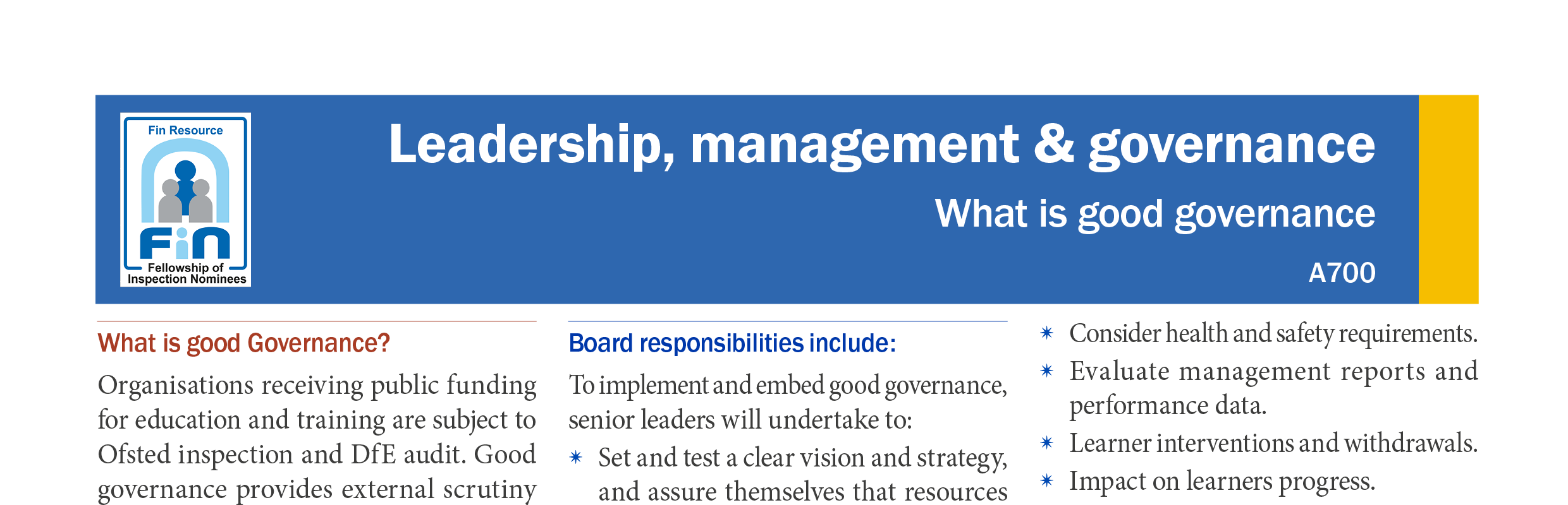A700. What is good governance and oversight