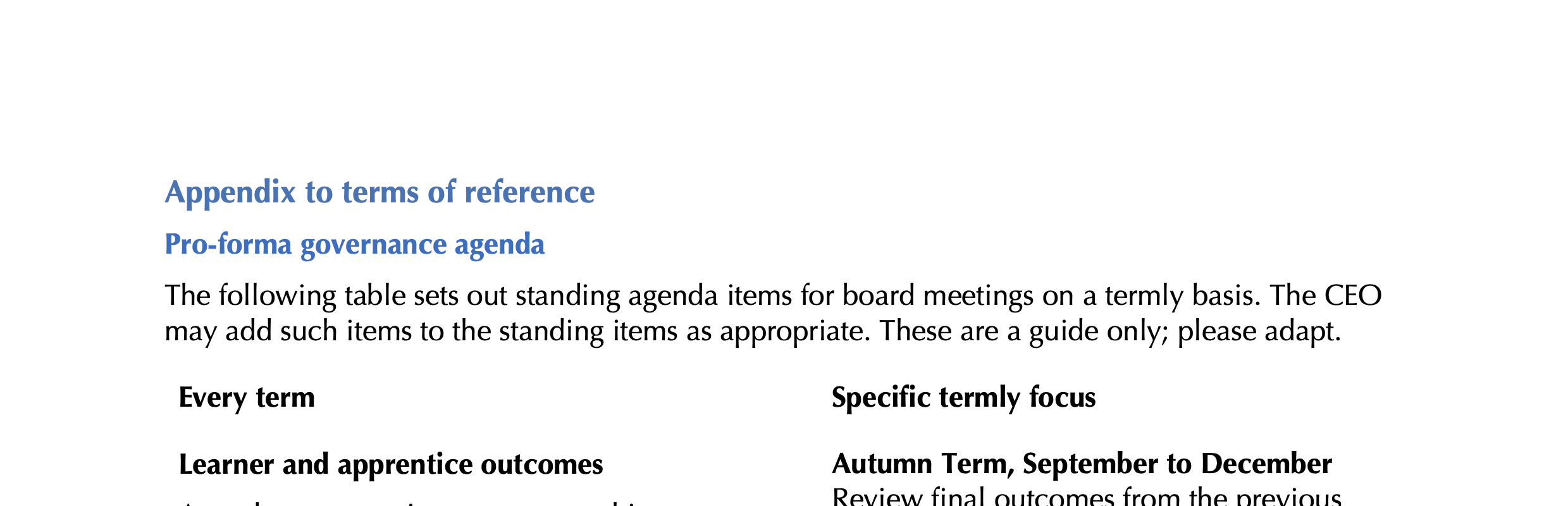 A701. Governance and oversight sample terms of reference