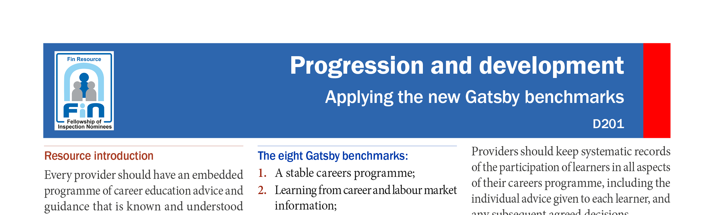 D201. Applying the Gatsby benchmarks
