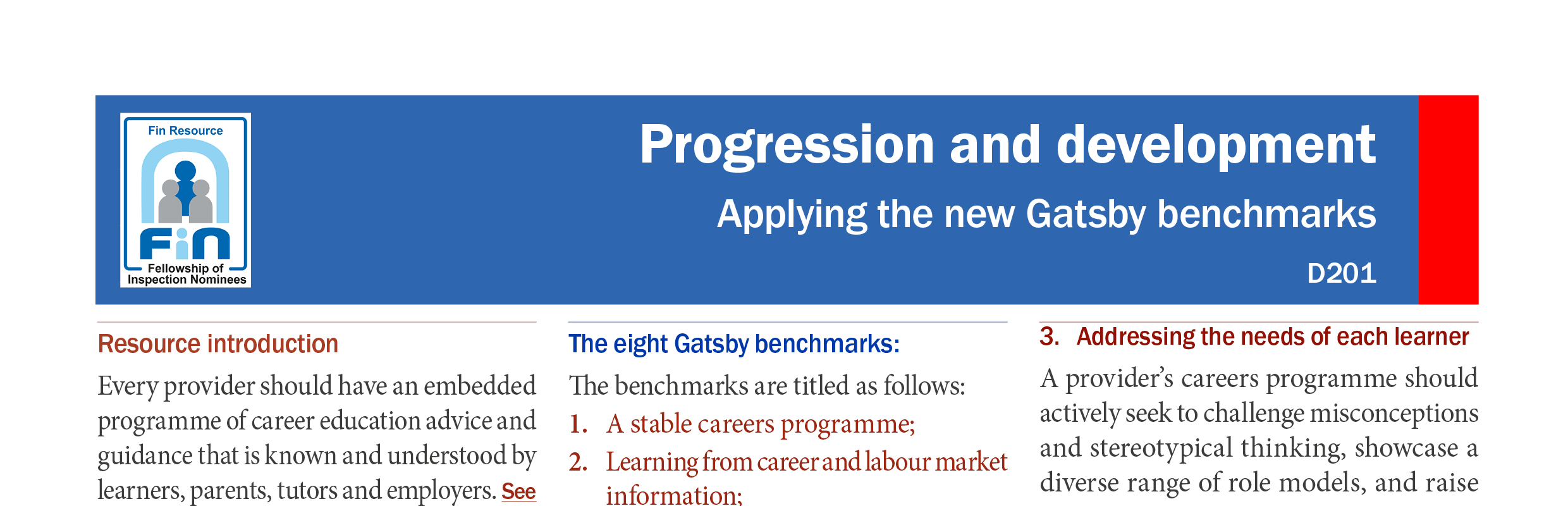 D201. Applying the Gatsby benchmarks