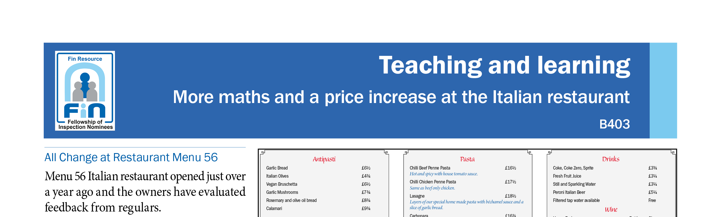 B403. Italian restaurant (I)I Price increase