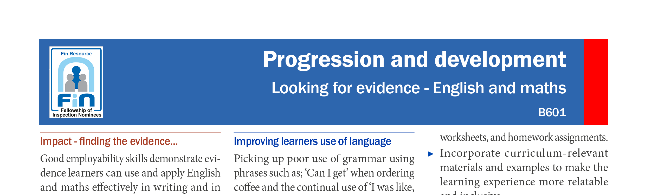 B601. Evidence of impact in English and maths