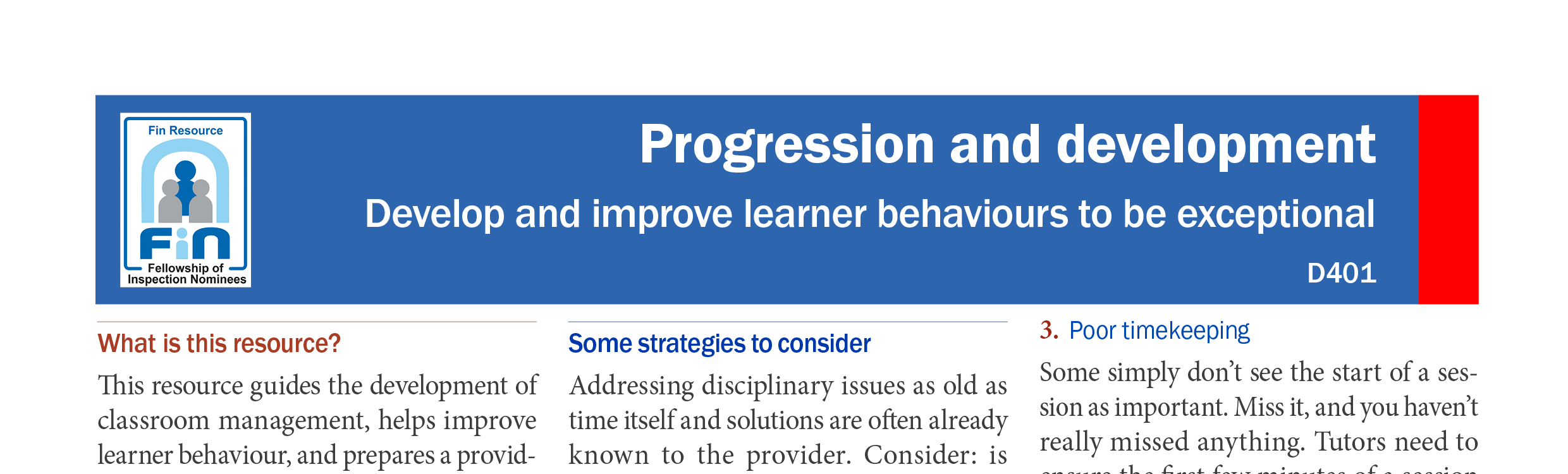 D401. Developing and improving learner behaviour