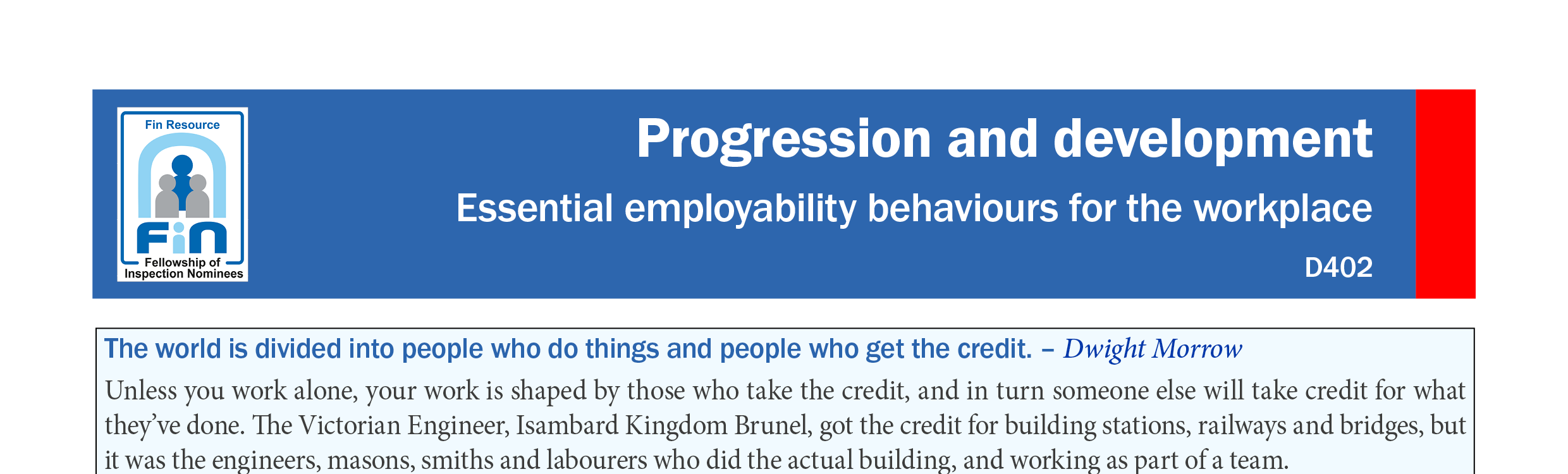 D402. Behaviours for the workplace