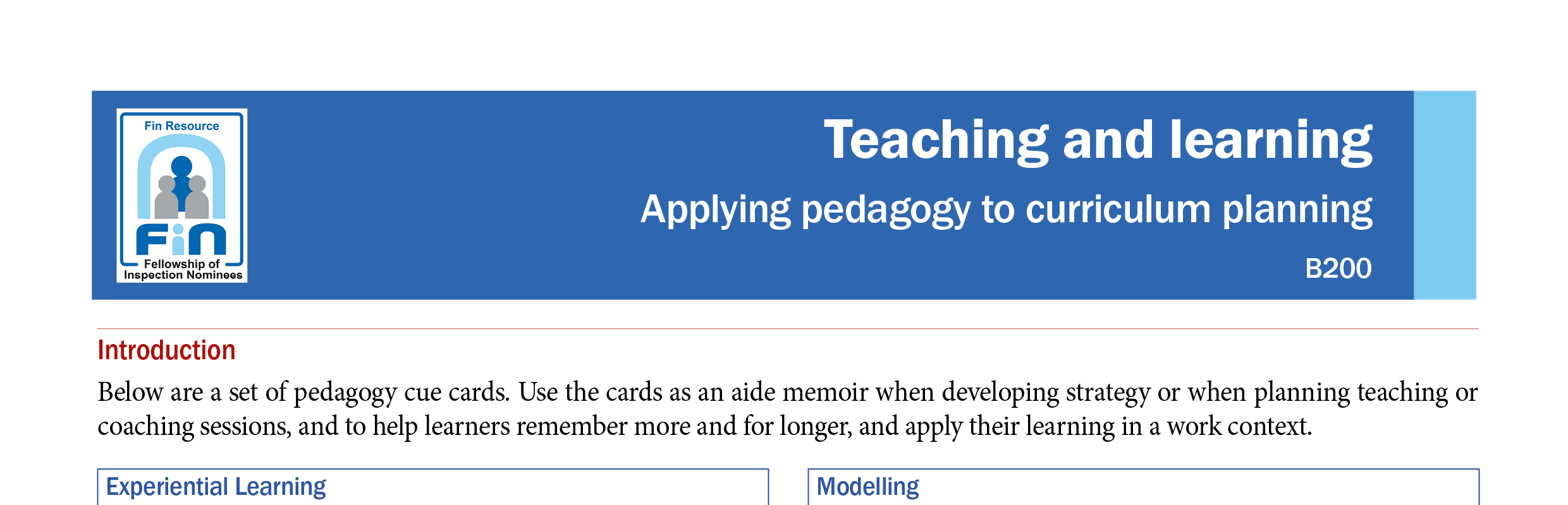 B200. Apply pedagogy to curriculum planning