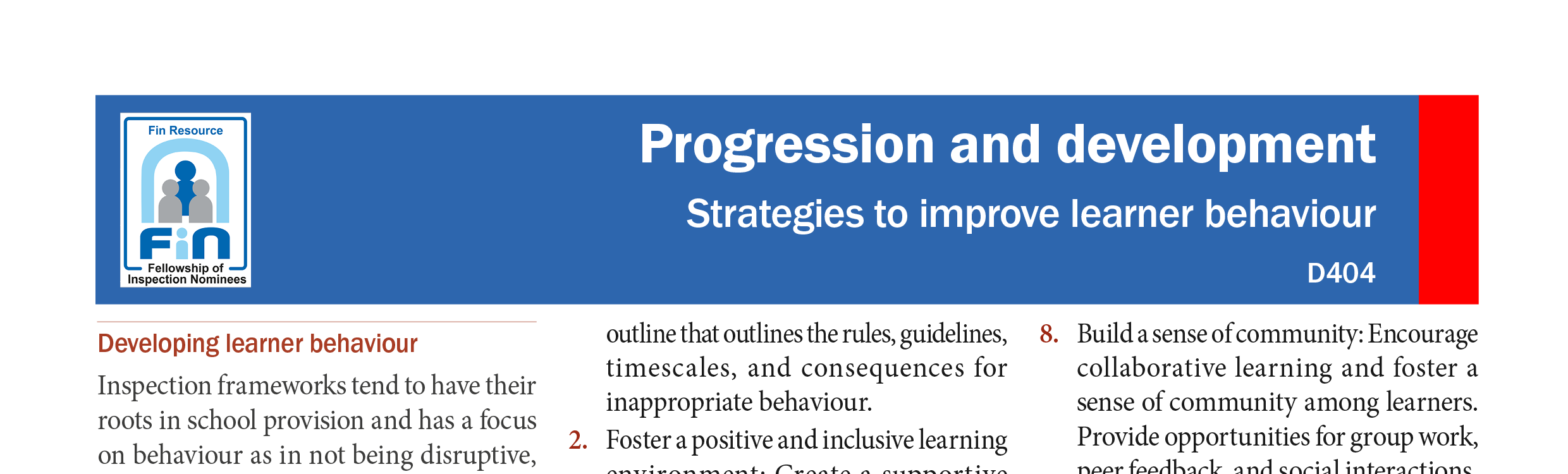 D404. Strategies to improve learner behaviour