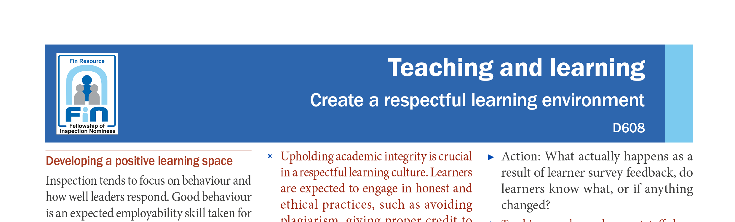 D608. Creating positive learning environments