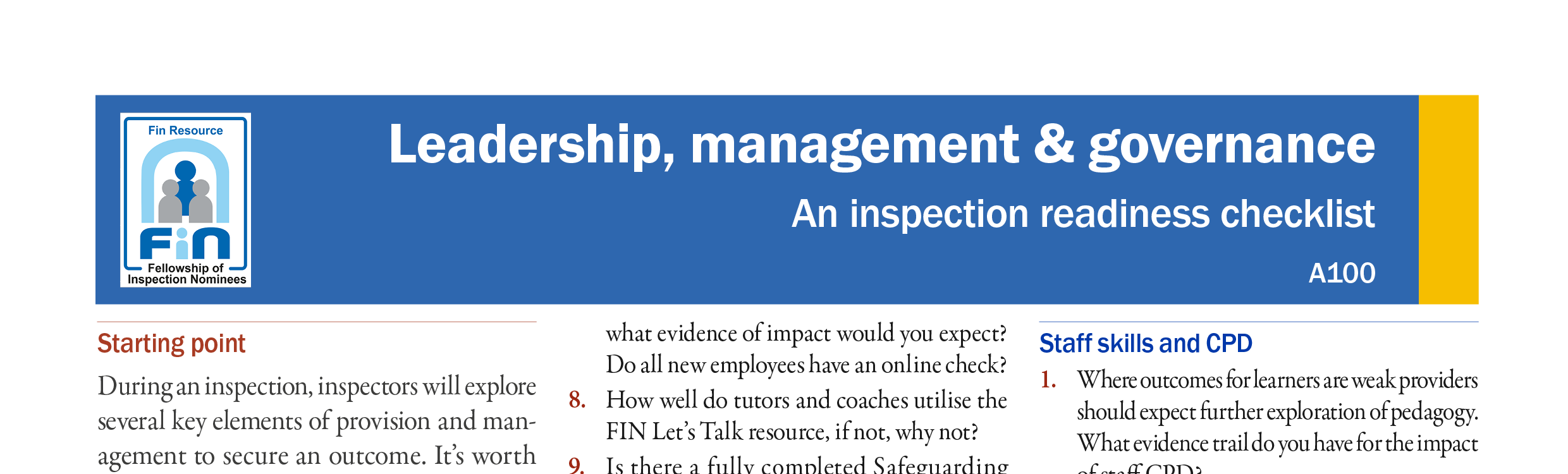 A100. A pre-inspection readiness check