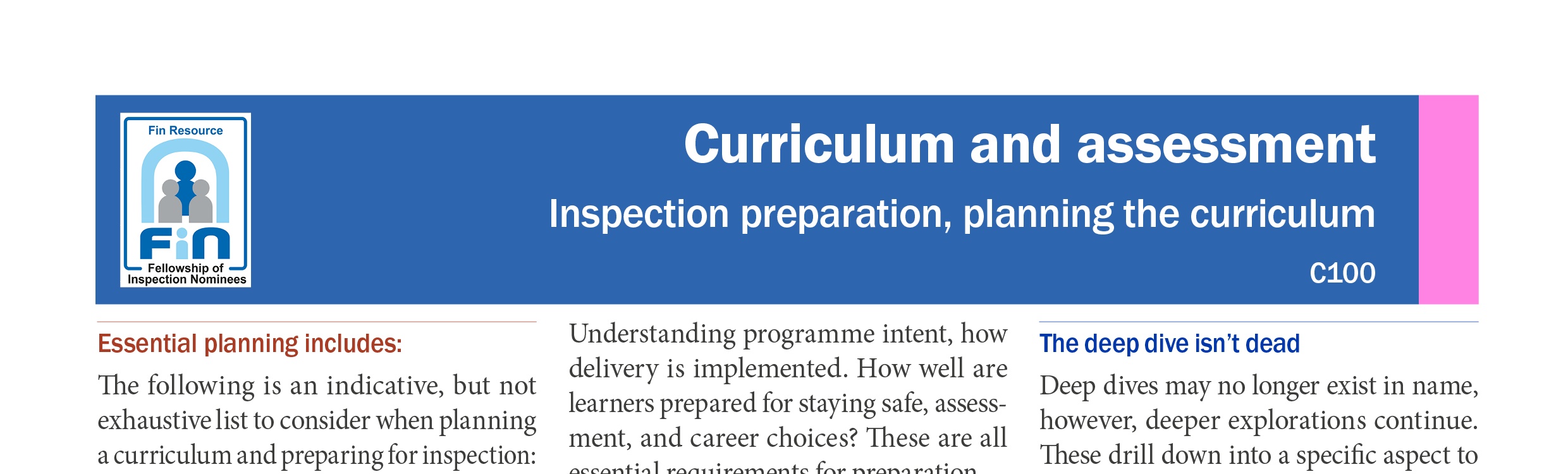 C100. Curriculum planning for inspection