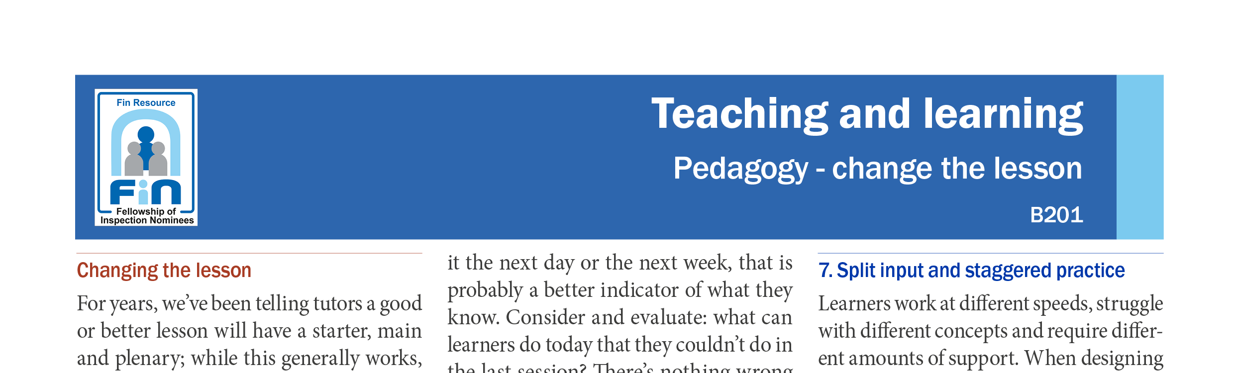 B201. Pedagogy - change the lesson